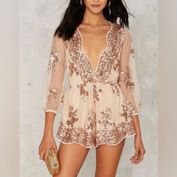 Reverse Australian Brand Sequins Rose Gold Long Sleeves Short Romper - Picture 2 of 5
